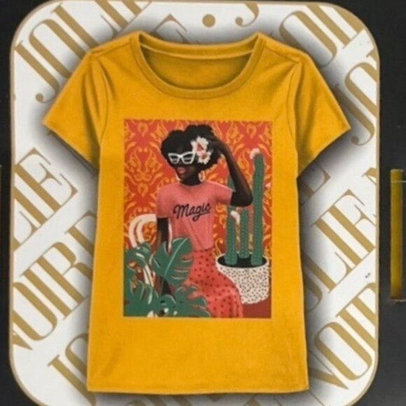 Jolie Noire Graphic Tee Tshirt Black is Beautiful Girls 7/8 Yellow New - Picture 1 of 5